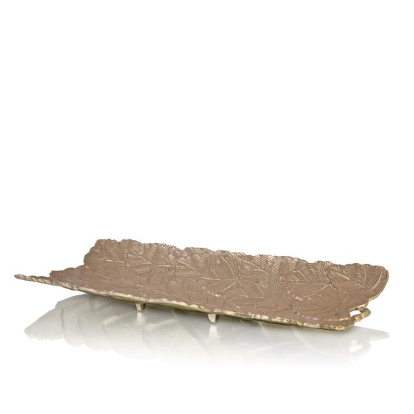 Rectangular Leaf embossed Platter Silver-Toned