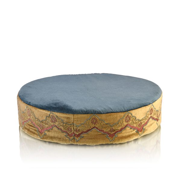 Arabian Round Floor Cushion Cover with Sea Blue and Gold