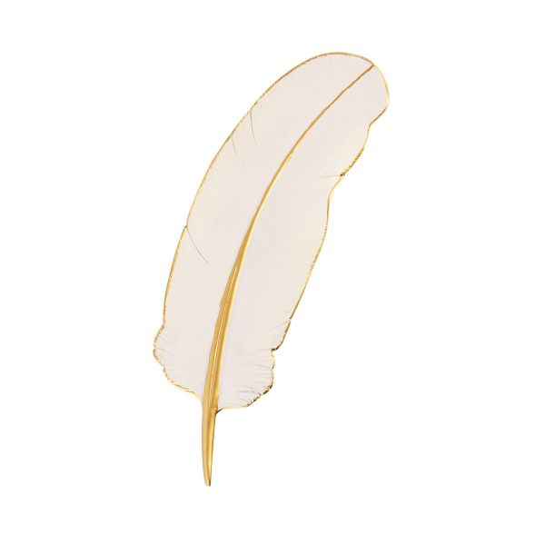 Reindeer Feather Leaf (L) Wall Decor White and Gold Plated Design
