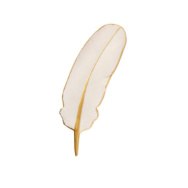 Reindeer Feather Leaf (M) Wall Decor White and Gold Plated Design