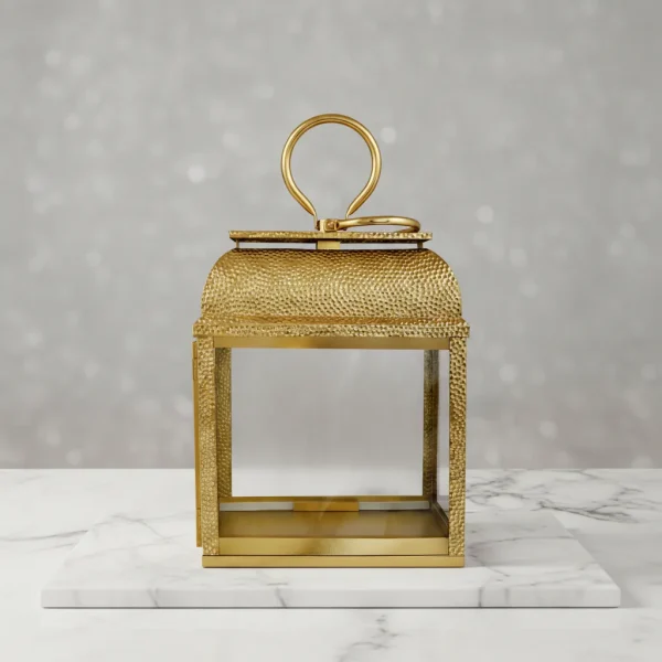 Hammered Gold Rectangular Lantern Candleware